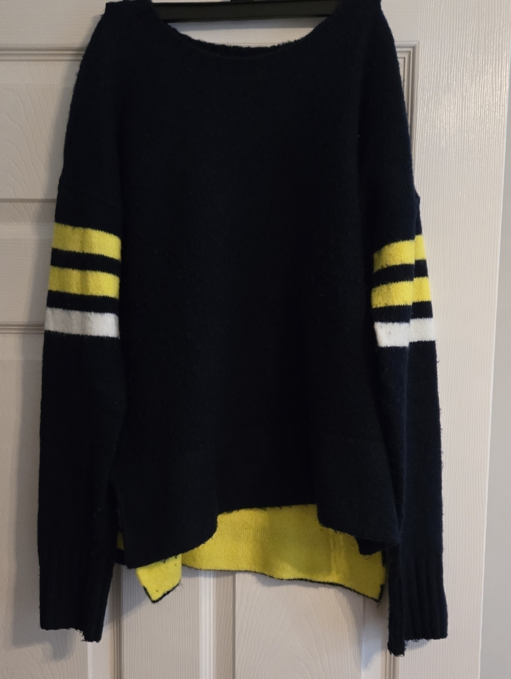 Crown & Ivy Dark Blue Sweater with Yellow and White Stripes